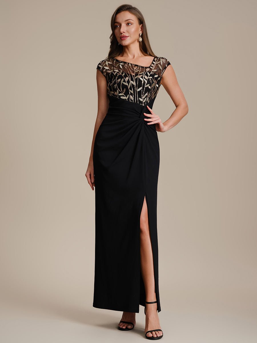 Knotted Crepe Cap Sleeve Wedding Guest Dress