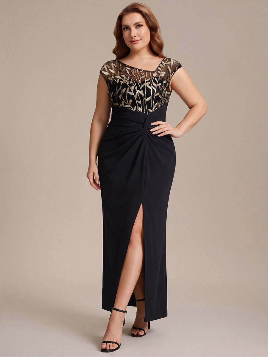Knotted Crepe Cap Sleeve Wedding Guest Dress