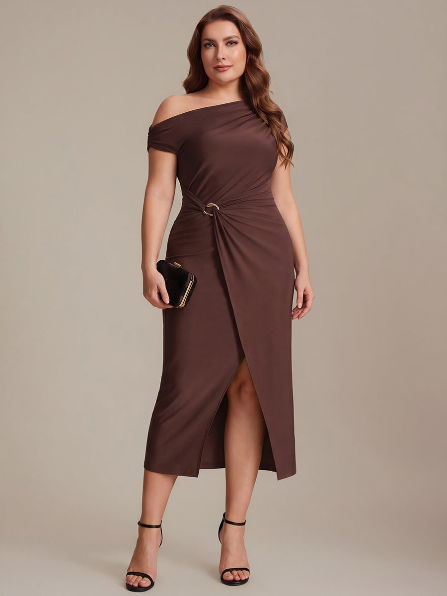 Plus Size One-Shoulder Knit Wedding Guest Dress