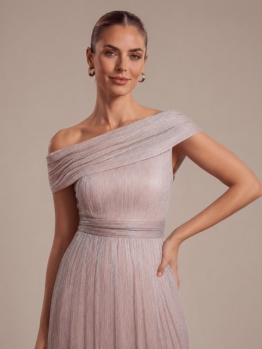 Pleating Lurex Tulle Shimmer Sleeveless Evening Dress