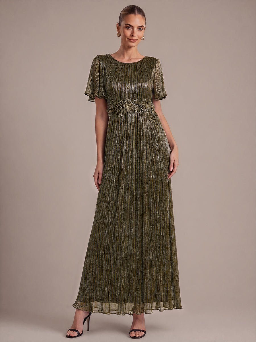 Lurex Tulle Shimmer Short Sleeve Evening Dress