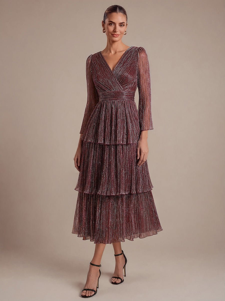 Tiered Lurex Tulle Shimmer Long Sleeve Wedding Guest Dress