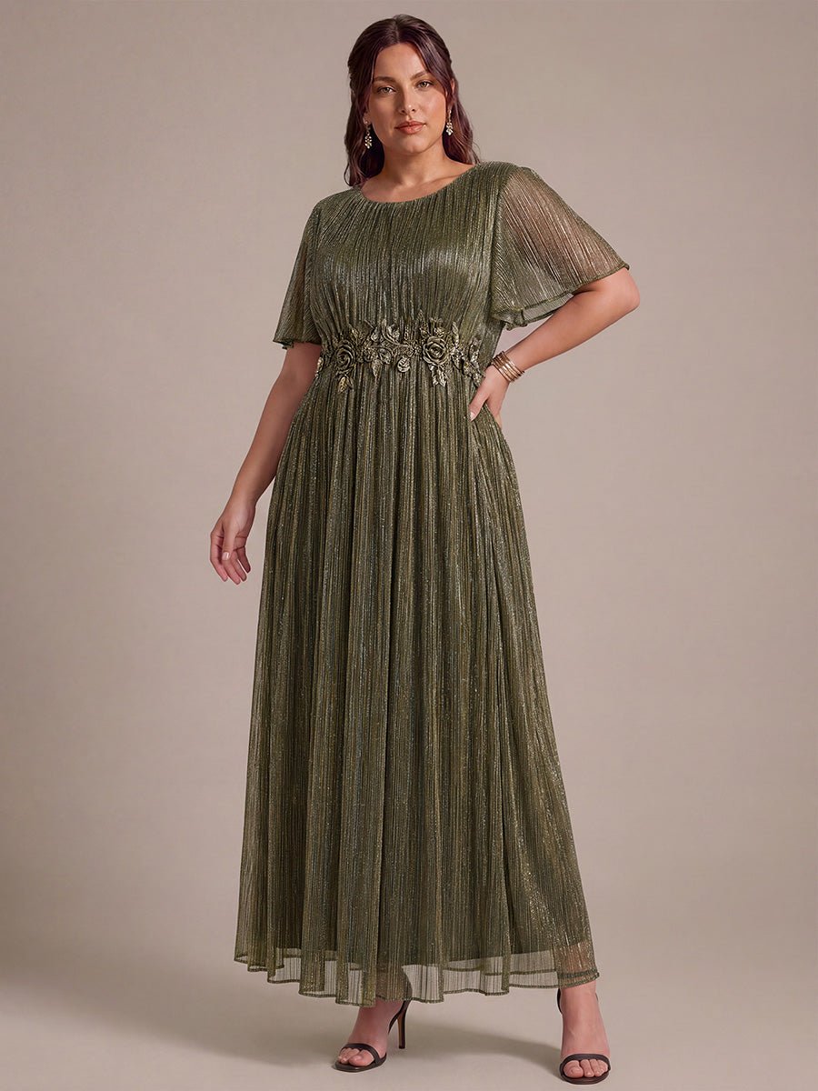 Plus Size Lurex Tulle Shimmer Short Sleeve Evening Dress
