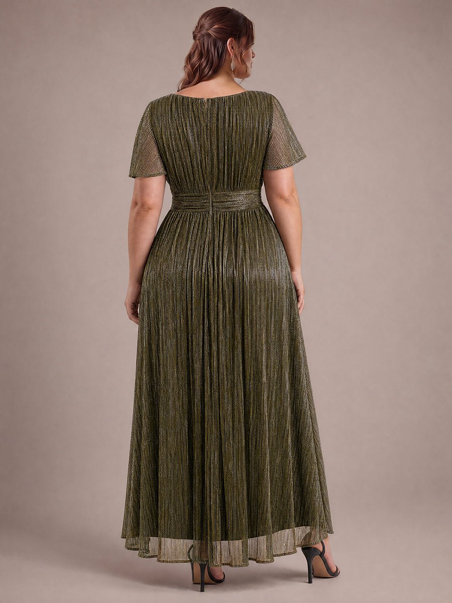 Plus Size Lurex Tulle Shimmer Short Sleeve Evening Dress