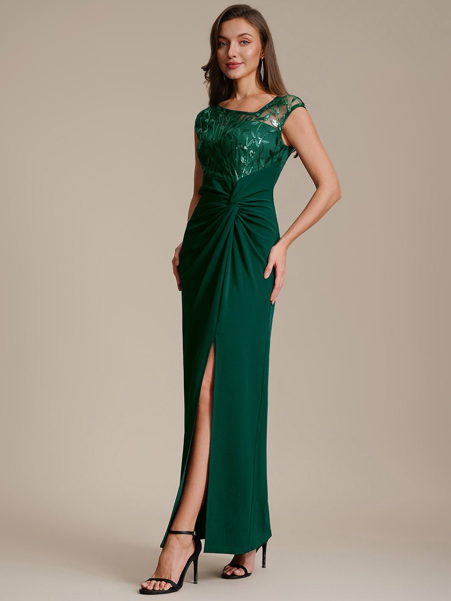 Knotted Crepe Cap Sleeve Wedding Guest Dress