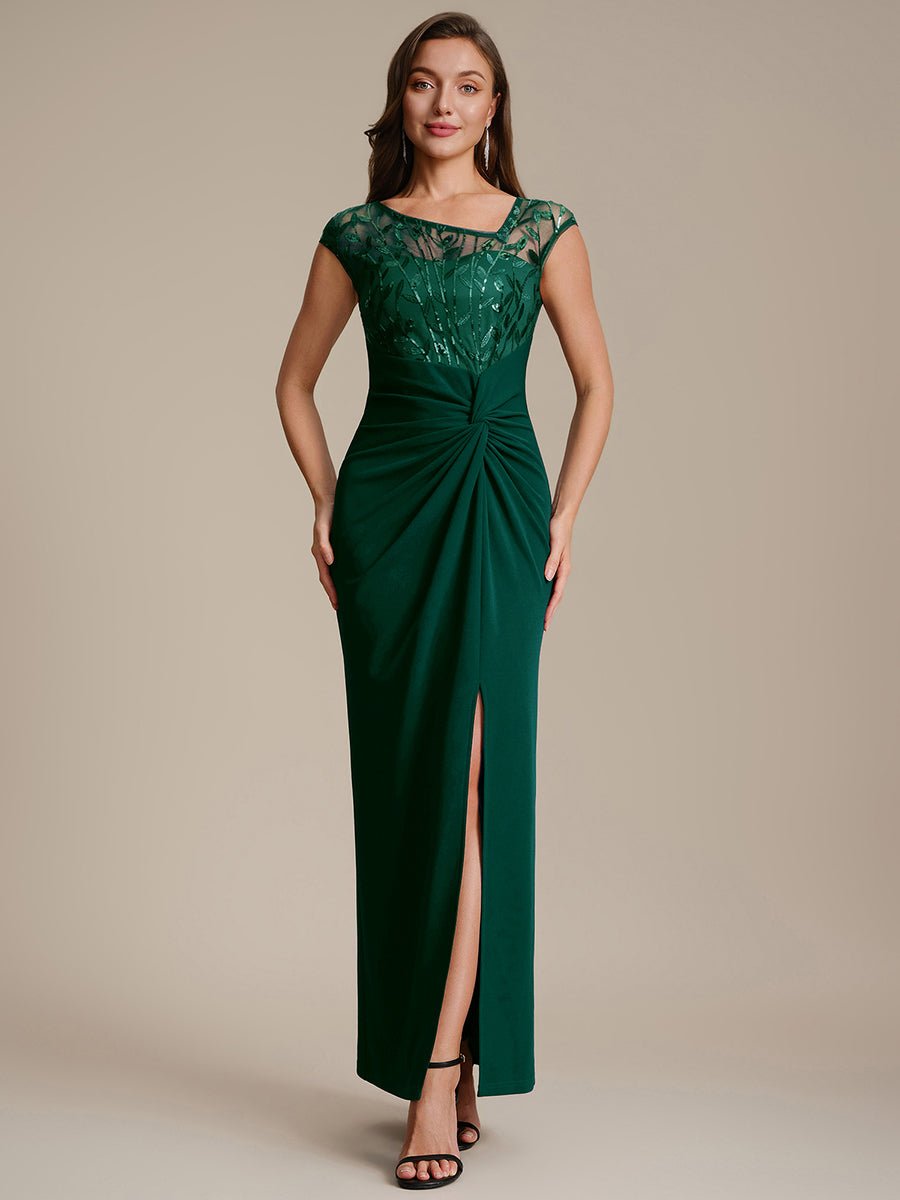 Knotted Crepe Cap Sleeve Wedding Guest Dress