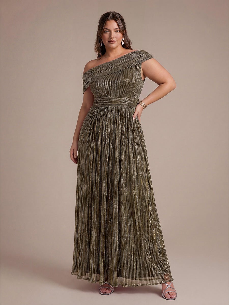 Plus Size Pleating Lurex Tulle Shimmer Sleeveless Evening Dress