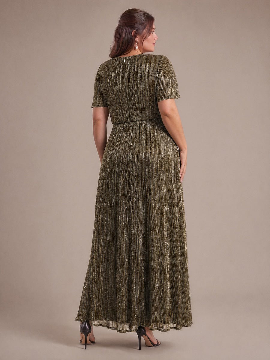 Plus Size Pleating Lurex Tulle Ruffle Sleeve Evening Dress
