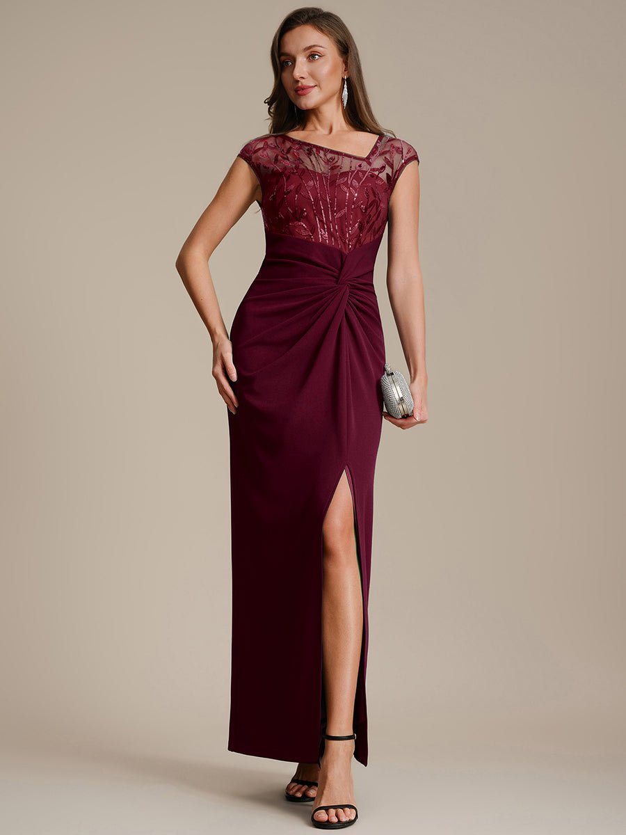 Knotted Crepe Cap Sleeve Wedding Guest Dress