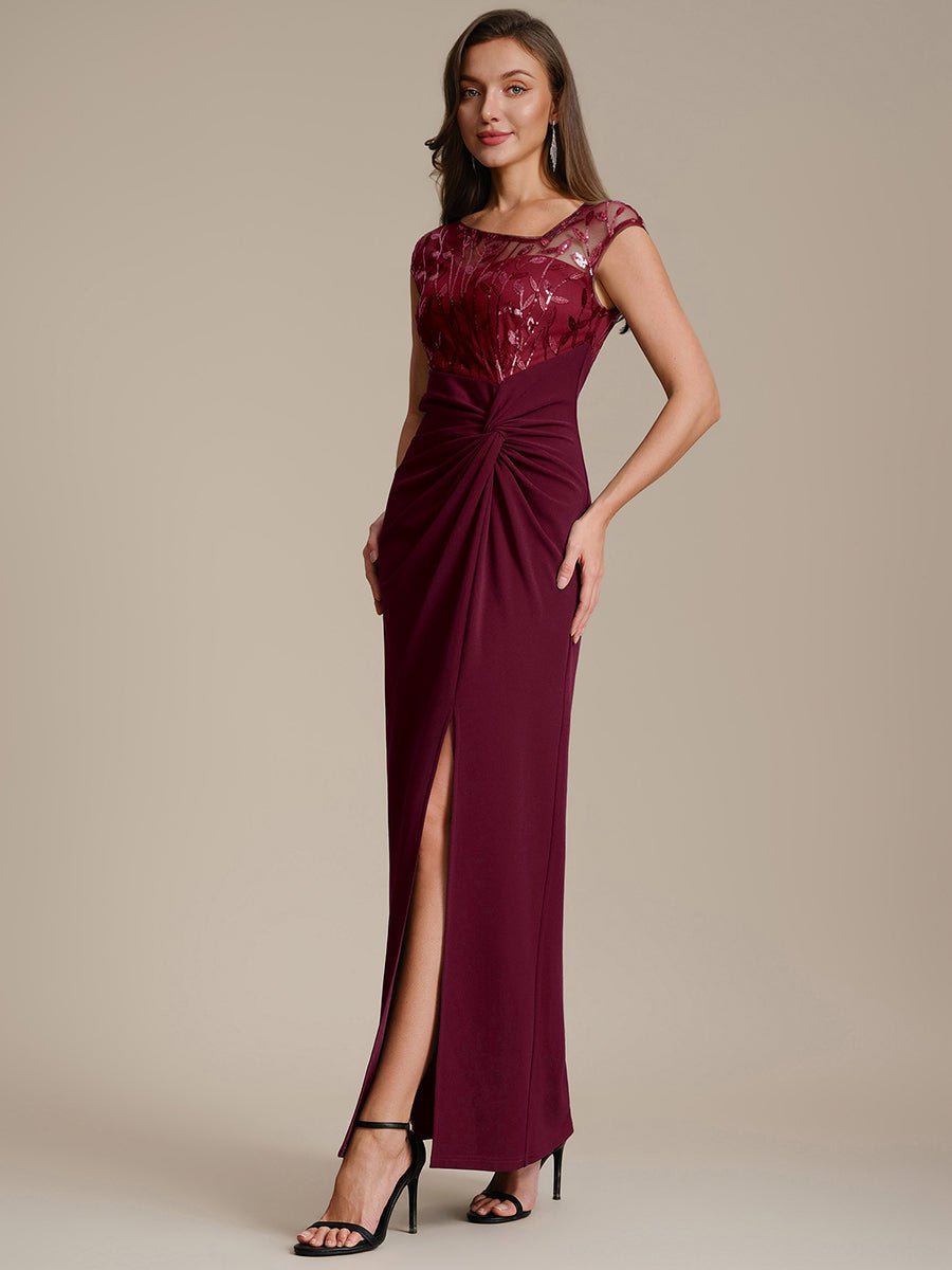 Knotted Crepe Cap Sleeve Wedding Guest Dress