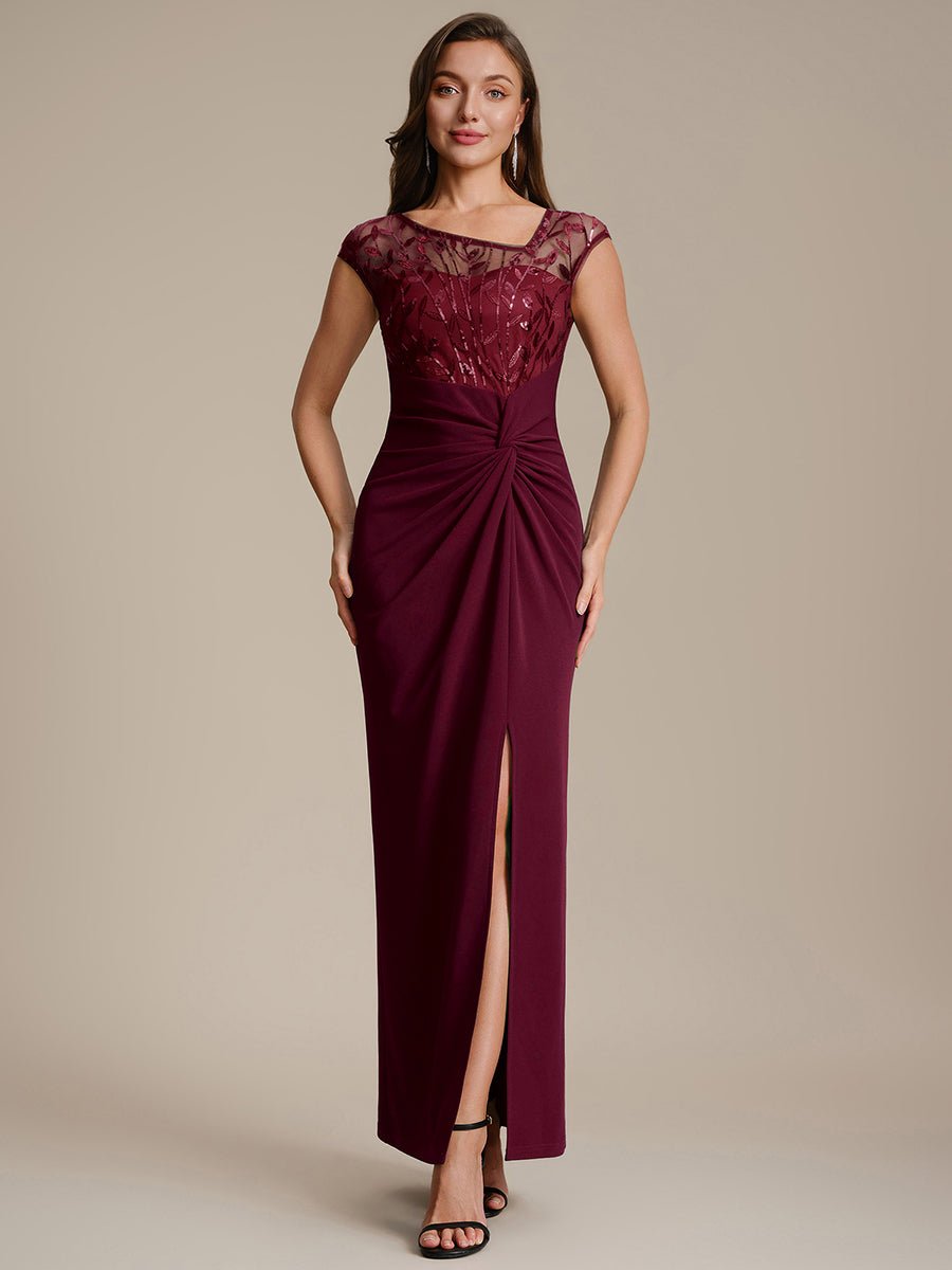 Knotted Crepe Cap Sleeve Wedding Guest Dress
