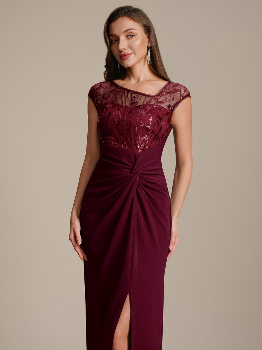 Knotted Crepe Cap Sleeve Wedding Guest Dress