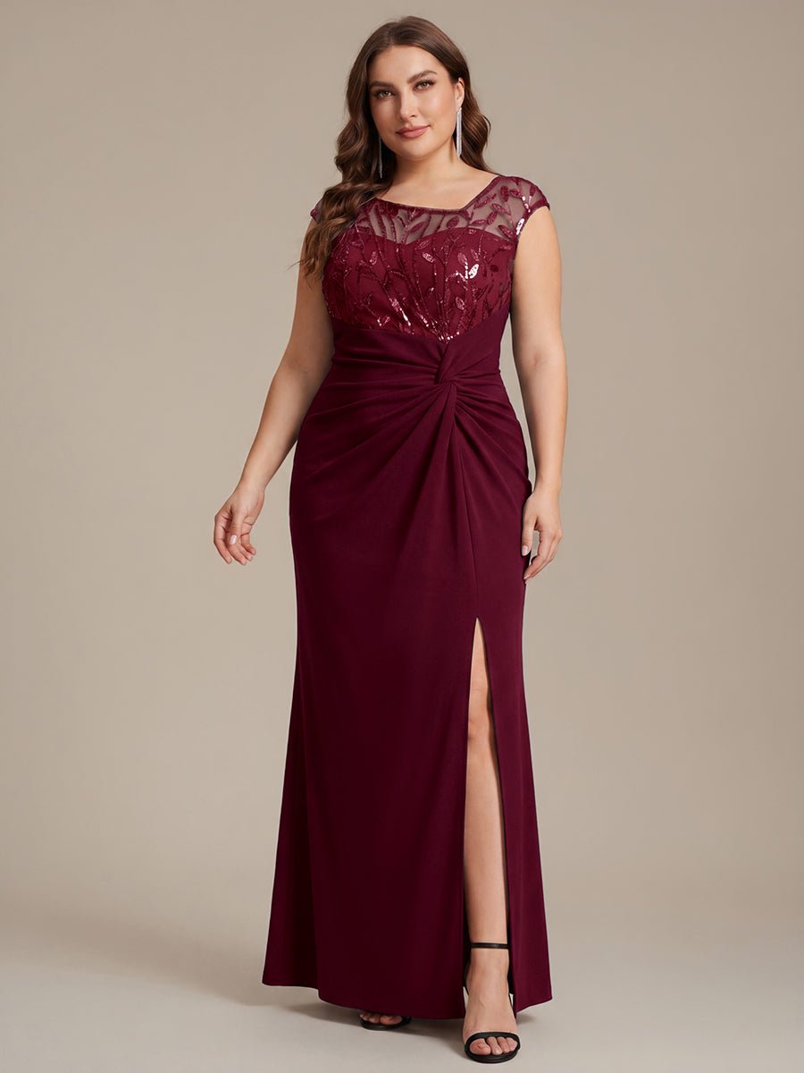 Knotted Crepe Cap Sleeve Wedding Guest Dress