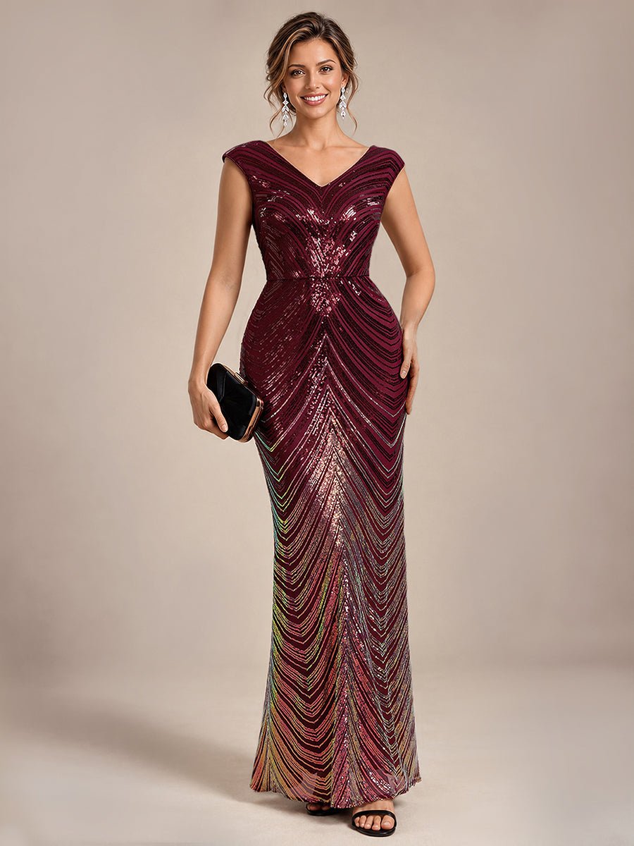Sequin Mermaid Cap Sleeve Evening Dress