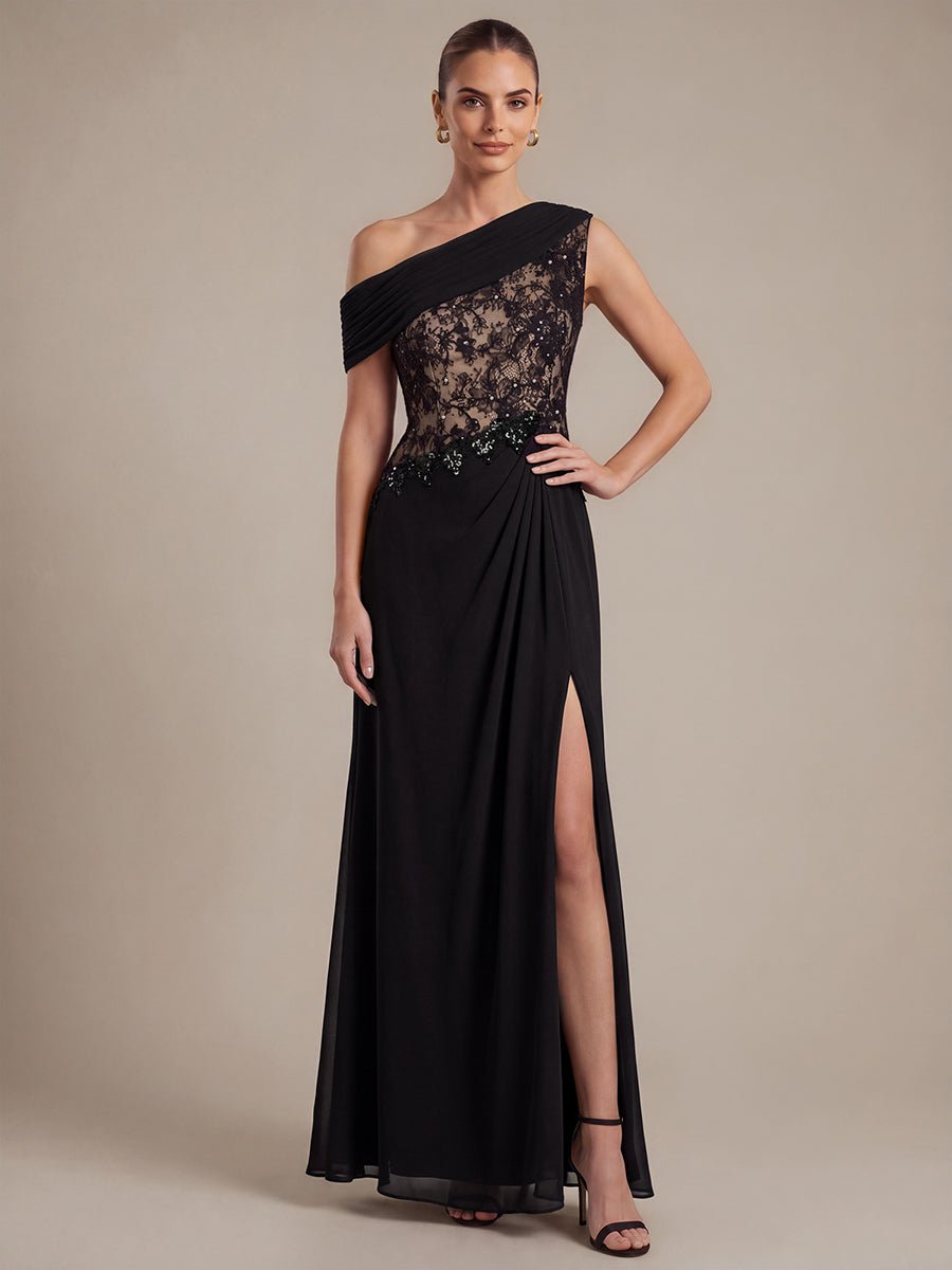 See-through Lace-Chiffon Sleeveless Evening Dress