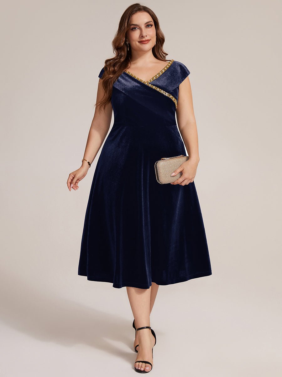Plus Size Velvet Cap Sleeve Wedding Guest Dress