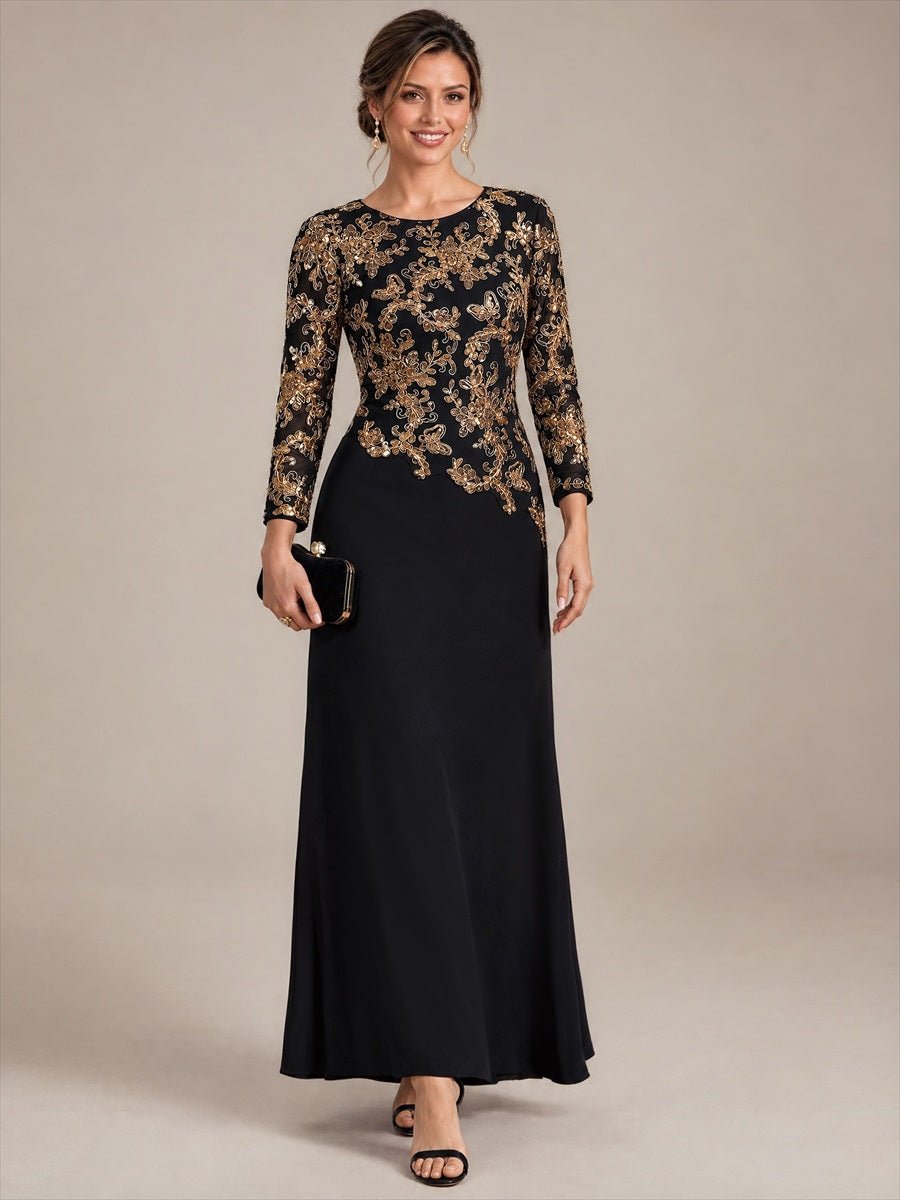 Sequin Fitted Sleeve Mother of the Bride Dress