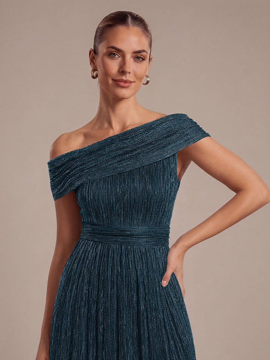Pleating Lurex Tulle Shimmer Sleeveless Evening Dress