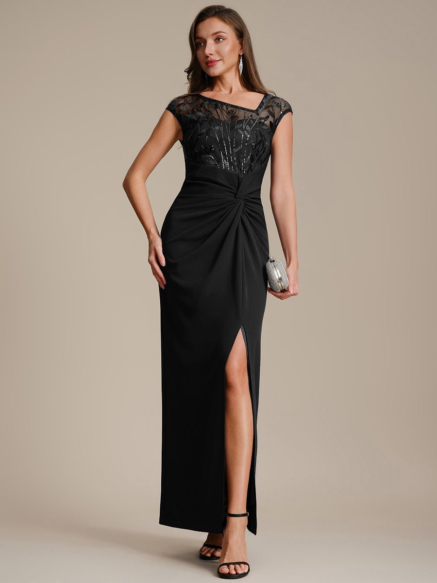 Knotted Crepe Cap Sleeve Wedding Guest Dress