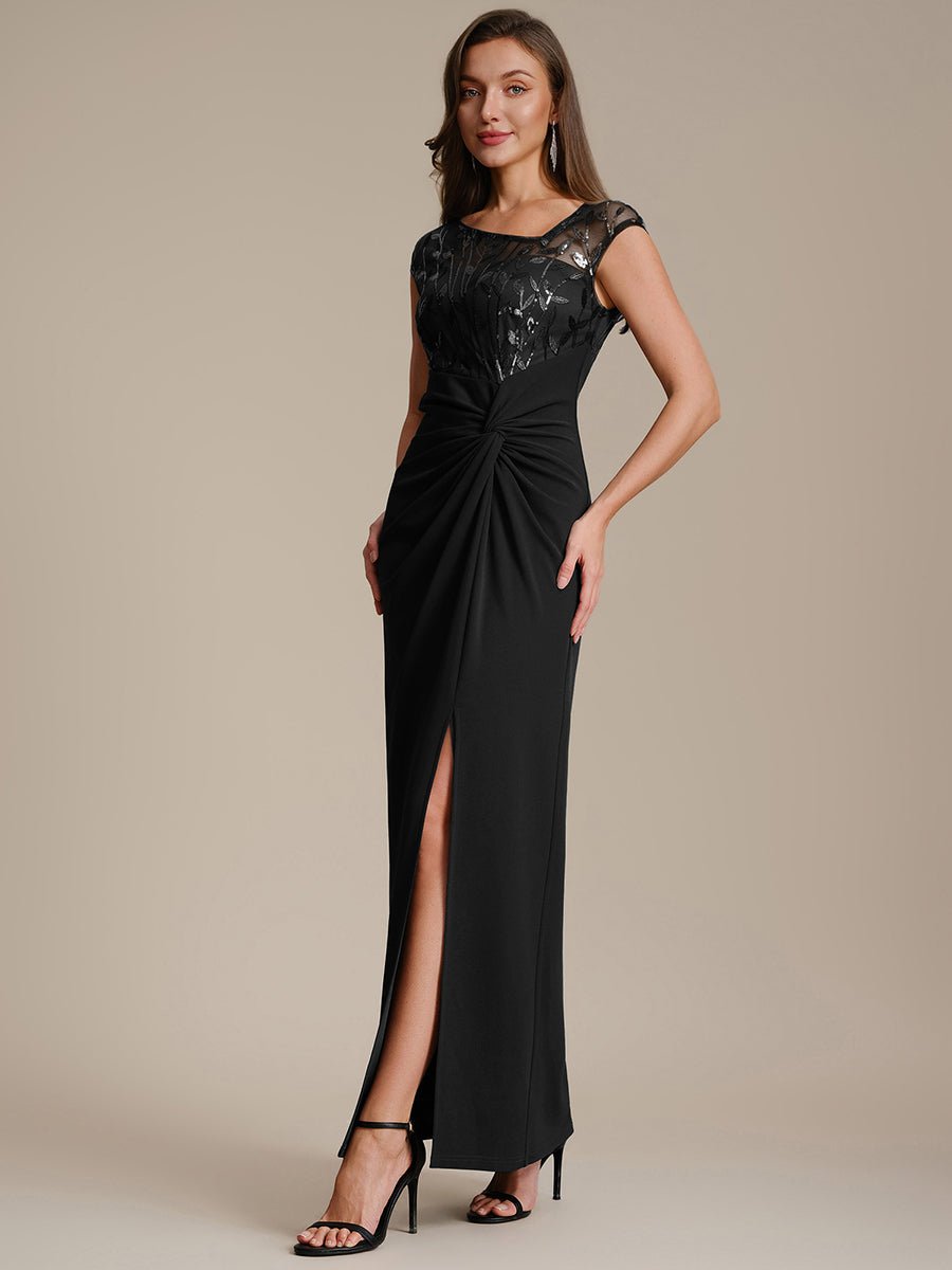 Knotted Crepe Cap Sleeve Wedding Guest Dress