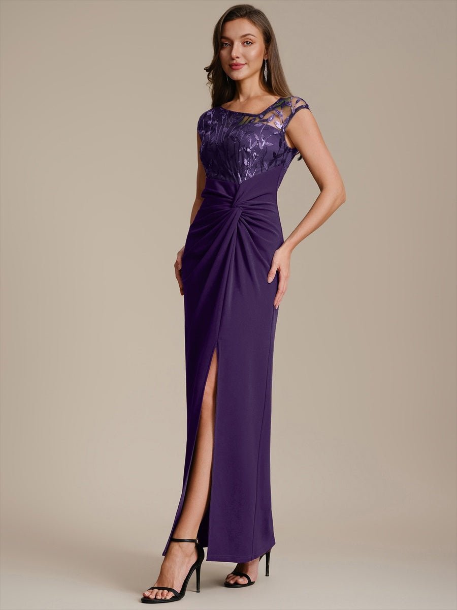 Knotted Crepe Cap Sleeve Wedding Guest Dress