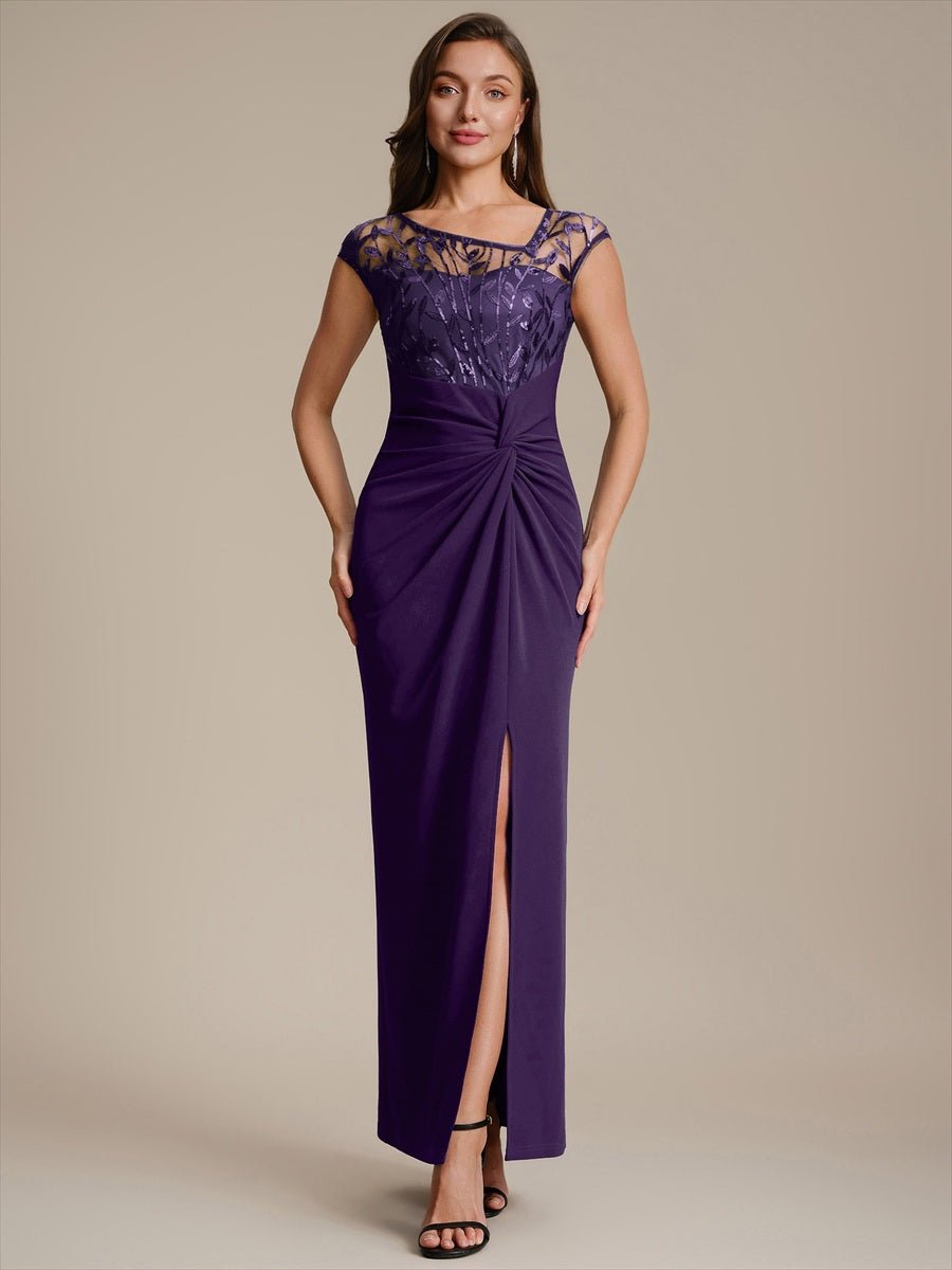 Knotted Crepe Cap Sleeve Wedding Guest Dress
