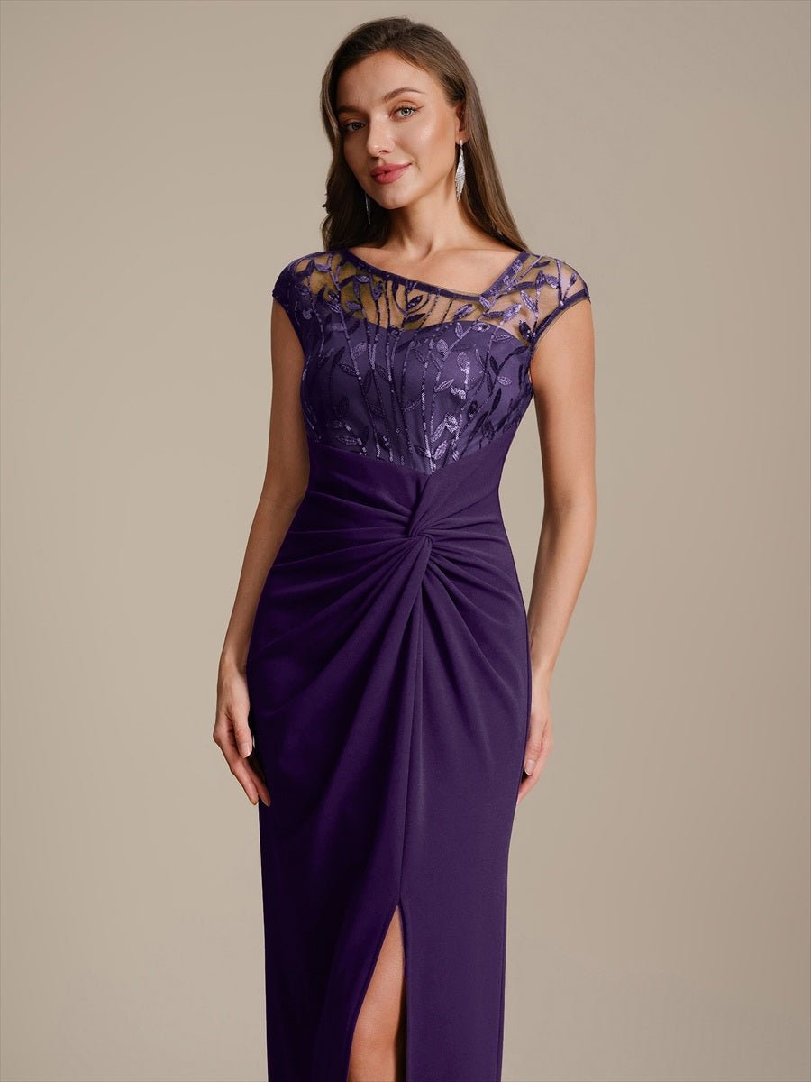 Knotted Crepe Cap Sleeve Wedding Guest Dress