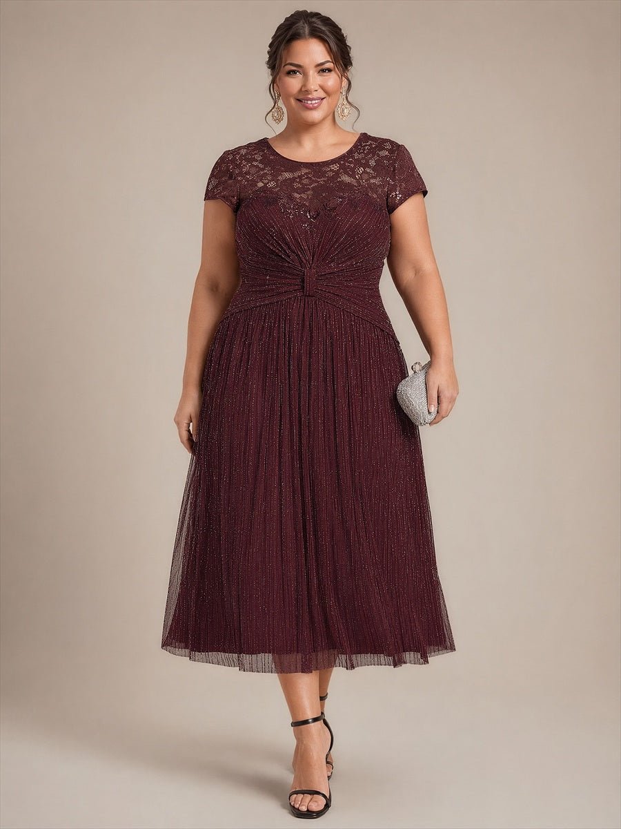 Plus Size Tulle Cap Sleeve Wedding Guest Dress