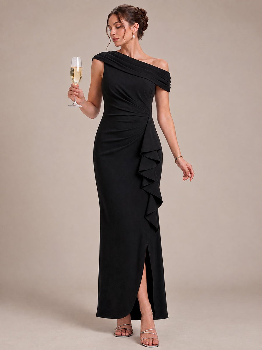 Crepe Off-the-shoulder Sleeve Mermaid Evening Dress