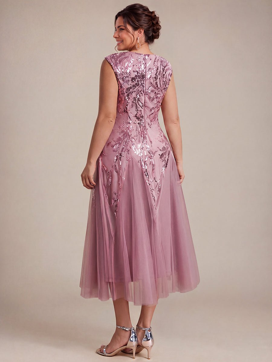 Plus Size Sequin Sleeveless Midi Wedding Guest Dress