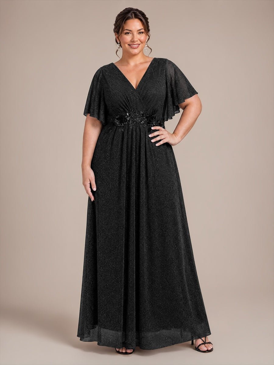 Plus Size Pleating Lurex Mesh Evening Dress