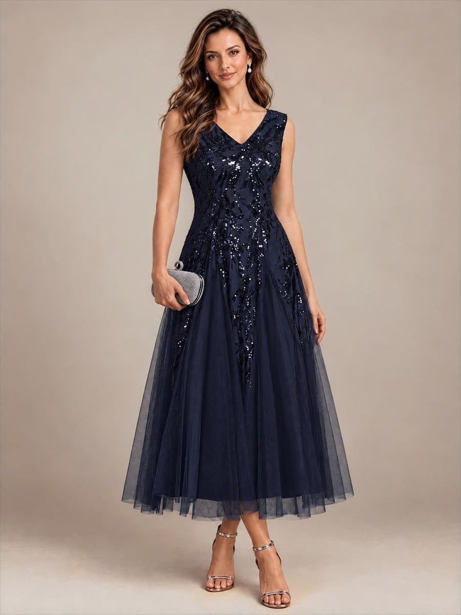 Sequin Sleeveless Midi Wedding Guest Dress