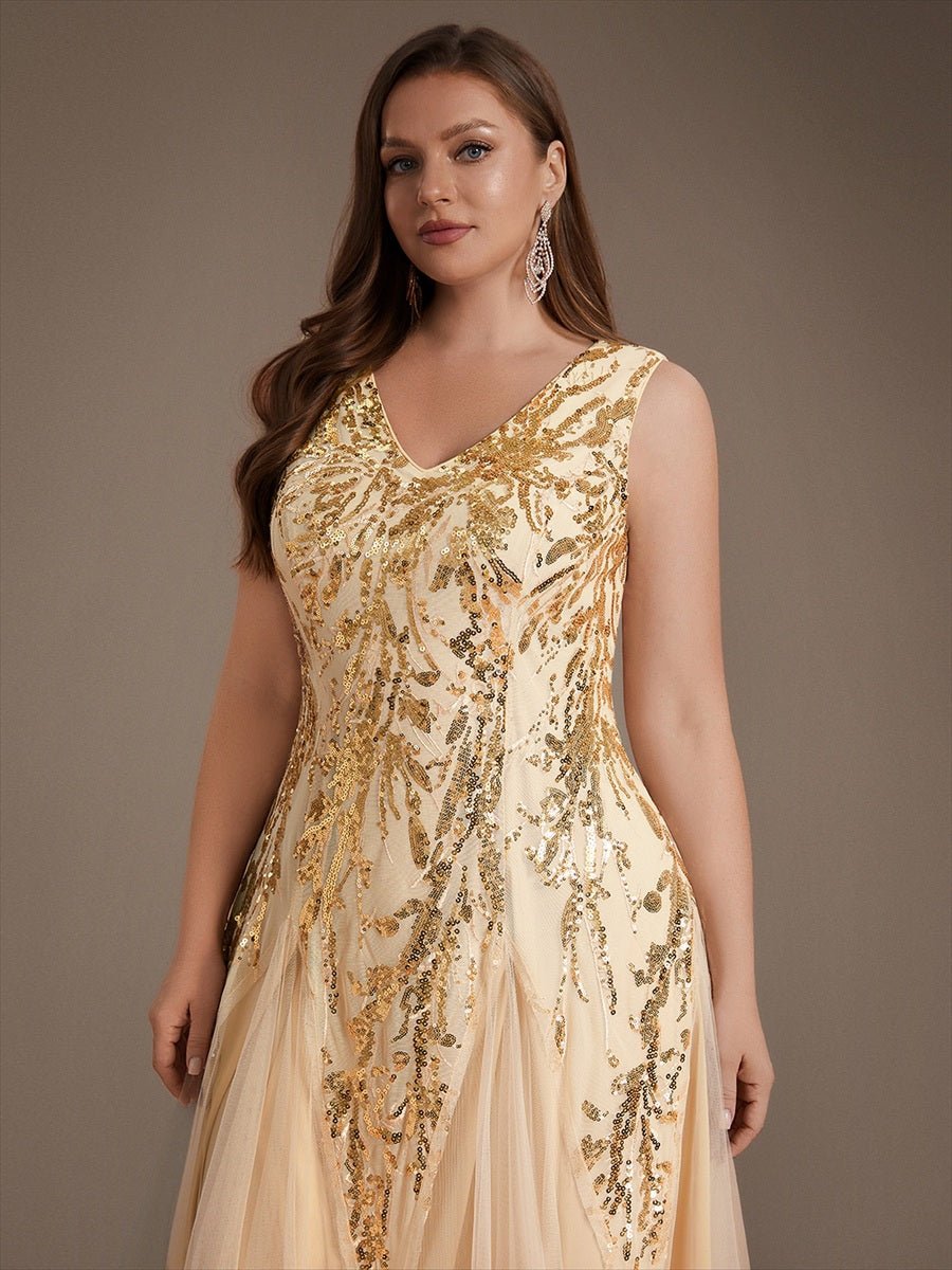 Plus Size Sequin Sleeveless Midi Wedding Guest Dress