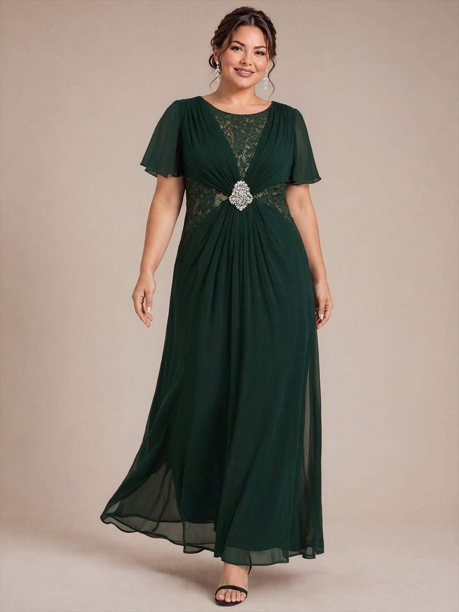 Plus Size See-through Ruffle Sleeve Mother of the Bride Dress