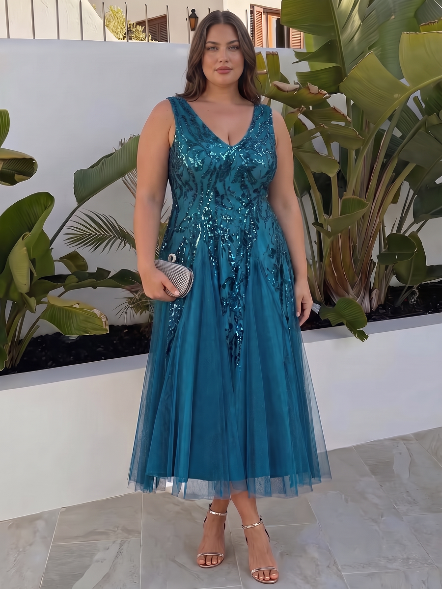 Sequin Sleeveless Midi Wedding Guest Dress