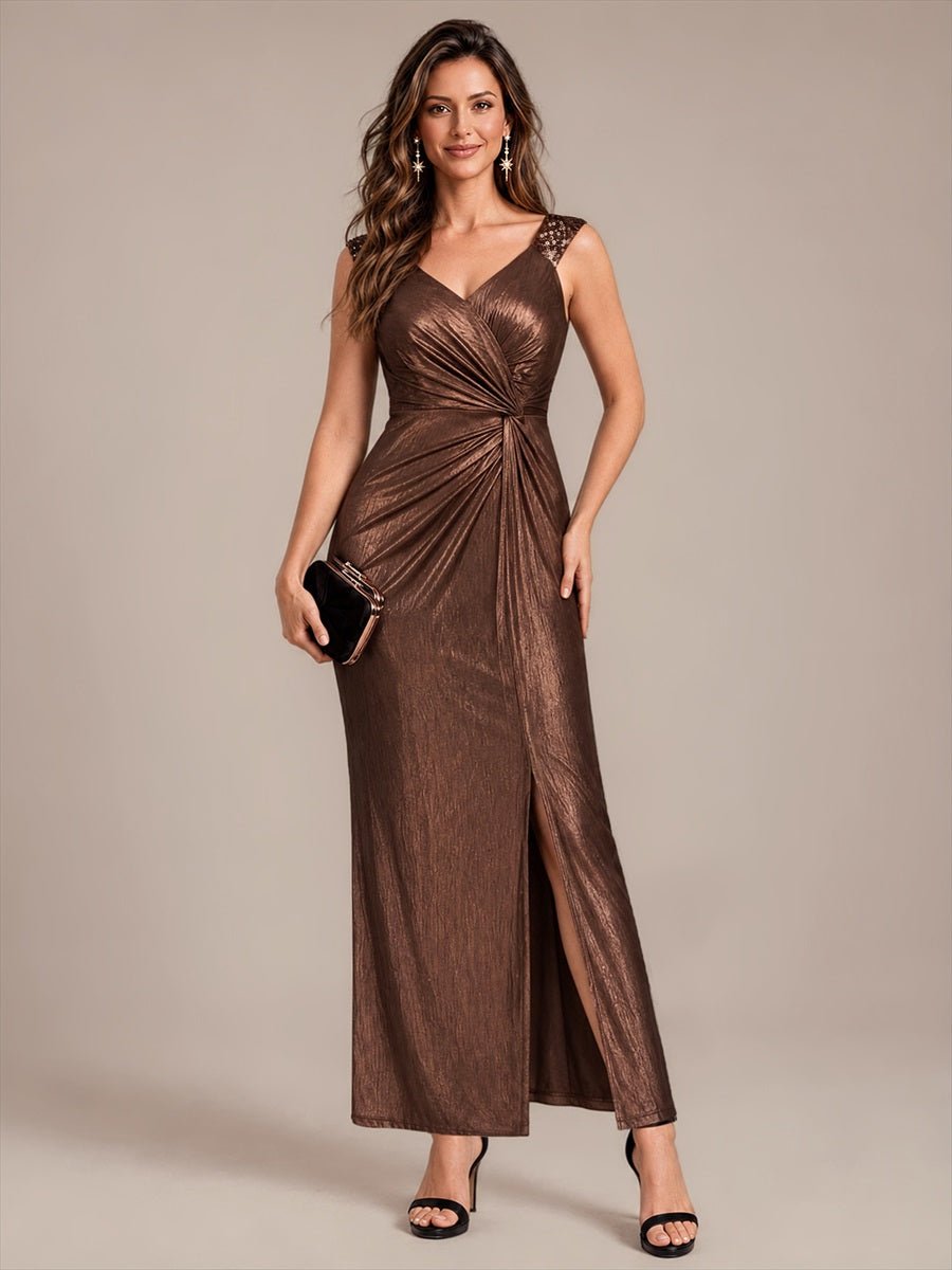 Metallic Knit Sleeveless Bodycon Evening Dress