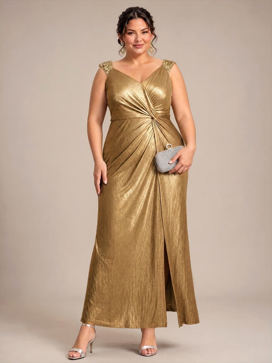 Plus Size Metallic Knit Sleeveless Evening Dress