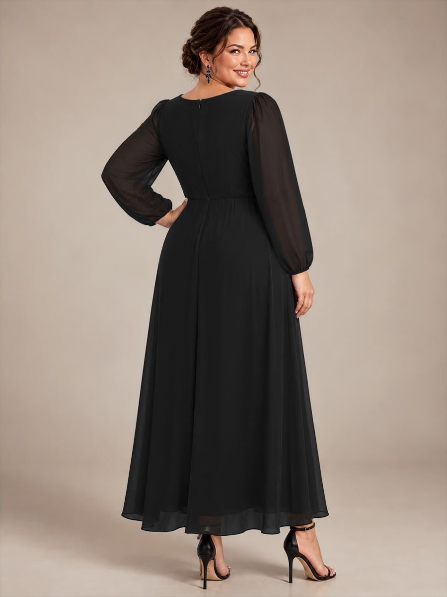 Pleating Chiffon Puff Sleeve Mother of the Bride Dress